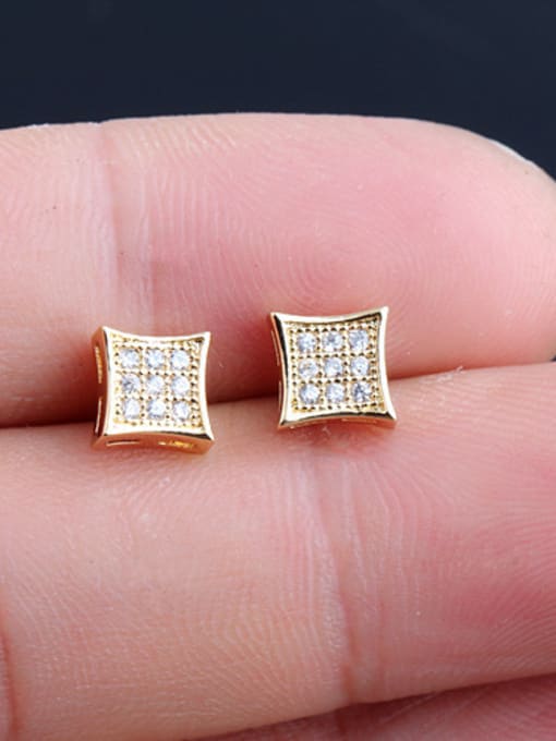 Gold Square Mmicro Insert AAA Small Zircon 18K Real Gold Anti Allergy stud Earring