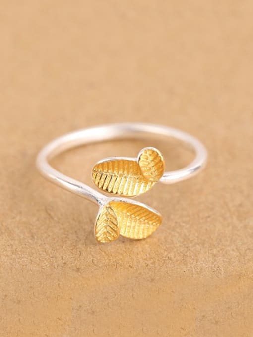 Peng Yuan Simple Gold Plated Leaves Opening Ring 0