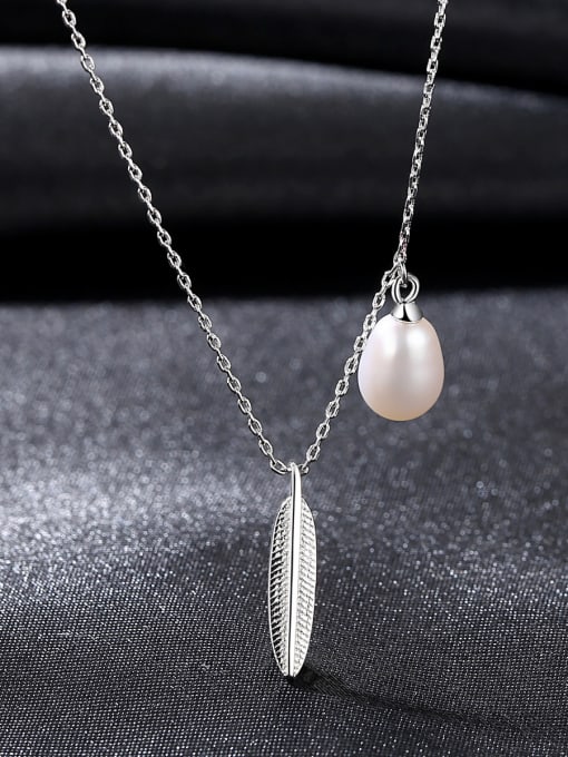 CCUI Sterling silver leaf shaped natural freshwater pearl necklace 2