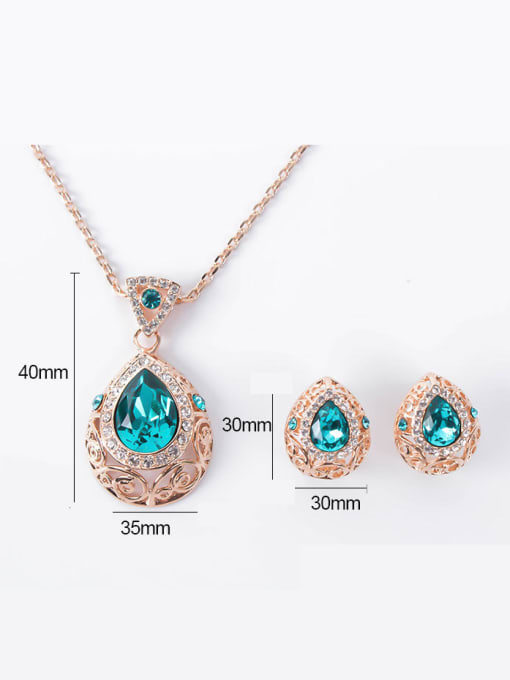 BESTIE Alloy Rose Gold Plated Fashion Water Drop shaped Gemstones Two Pieces Jewelry Set 3