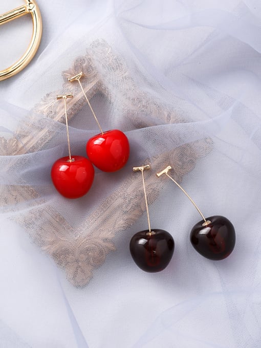 Girlhood Alloy With Acrylic Cute Friut  Cherry Drop Earrings