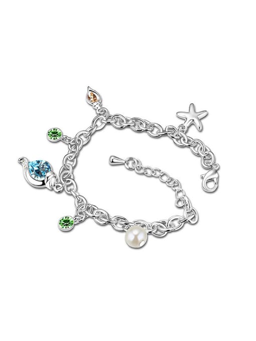 blue Personalized Shiny austrian Crystals Imitation Pearl Alloy Bracelet