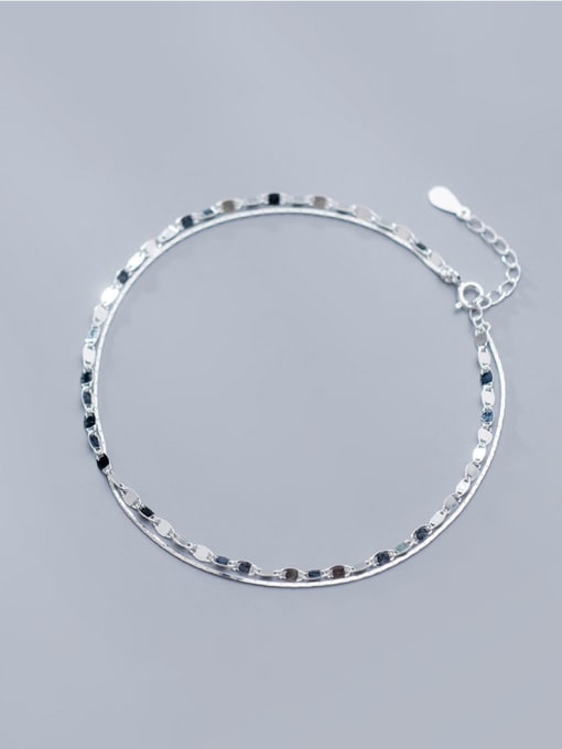 Rosh 925 Sterling Silver With Platinum Plated Simplistic Irregular Double layer Anklets 0