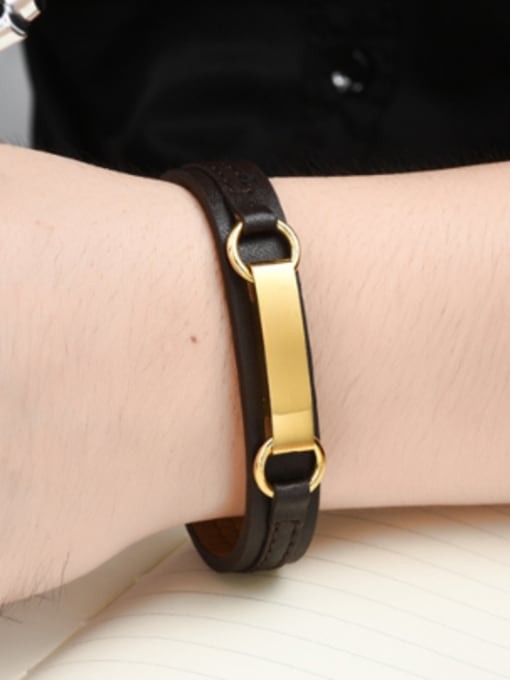 Open Sky Fashion Gold Plated Artificial Leather Titanium Bracelet 1