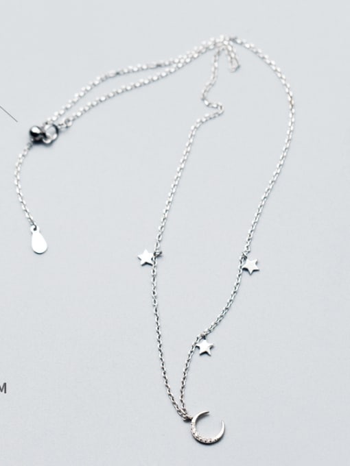 Rosh 925 Sterling Silver With Platinum Plated Simplistic Moon Star Chokers 0