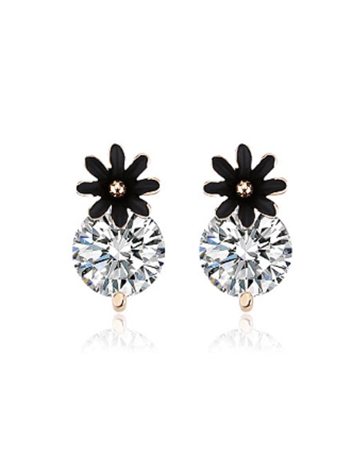 OUXI Fashion Black Flower Zircon Stud Earrings 0