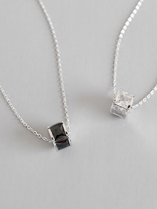 DAKA Sterling Silver minimalist geometric black and white zircons short necklace 0