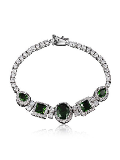 platinum Exquisite Green Geometric Shaped Zircon Bracelet