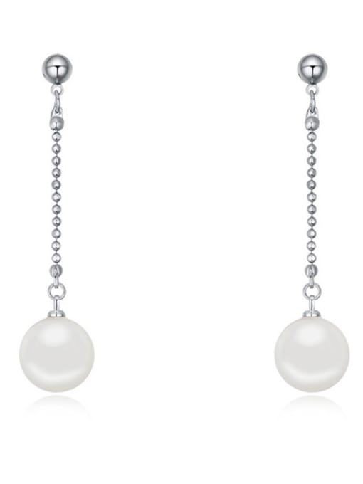 QIANZI Simple Imitation Pearl Platinum Plated Alloy Drop Earrings 2