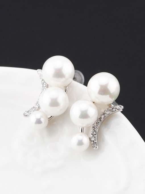 OUXI Fashion Artificial Pearls Zircon Stud Earrings 1
