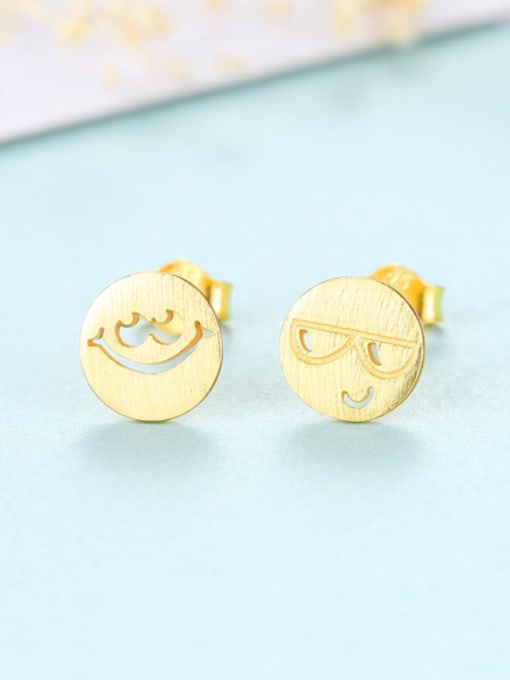 18K-Gold 925 Sterling Silver With 18k Gold Plated Cute Face Stud Earrings