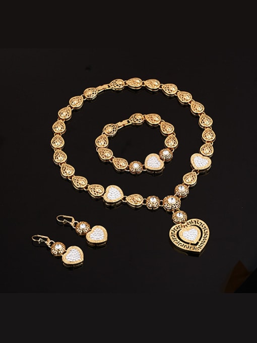 BESTIE Alloy Imitation-gold Plated Classical style Rhinestones Heart-shaped Hollow Four Pieces Jewelry Set 1