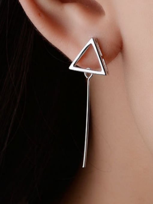 AI Fei Er Personalized Asymmetrical Hollow Triangle Imitation Pearl Stud Earrings 1
