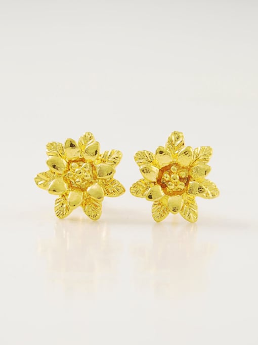 Yi Heng Da Vintage 24K Gold Plated Flower Shaped Stud Earrings 0