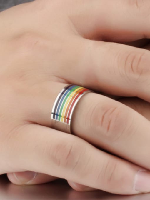 Open Sky Fashion Colorful Rainbow Titanium Smooth Ring 1