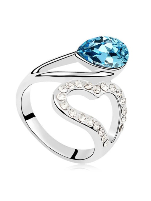 blue Fashion Hollow Heart Water Drop austrian Crystal Alloy Ring