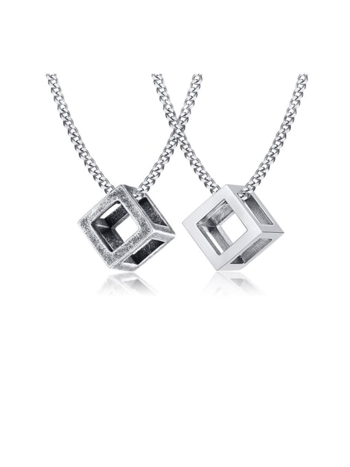 CONG Stainless Steel With Platinum Plated Simplistic Hollow Square Necklaces 0