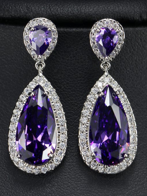 Purple Shining Evening Party Drop Cluster earring