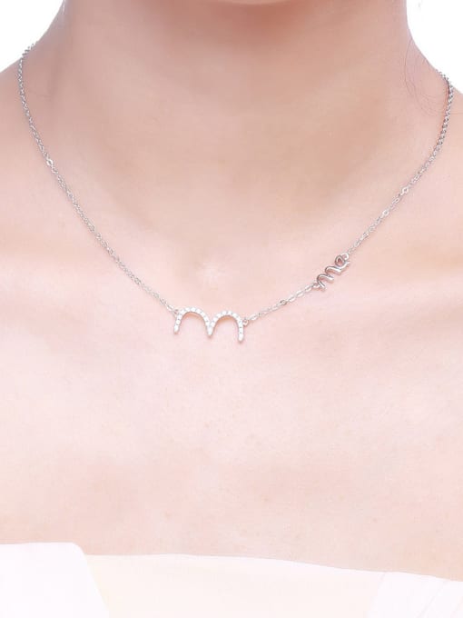 One Silver M Shaped Zircon Necklace 1