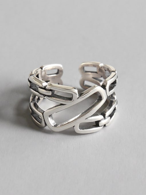DAKA 925 Sterling Silver With Antique Silver Plated Vintage Geometric Band Rings