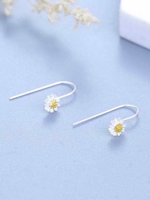 One Silver Women Trendy Flower Drop Earrings 0