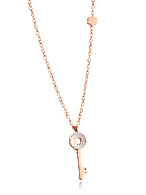 Rose Gold Fashion White Shell Key Pendant Titanium Necklace