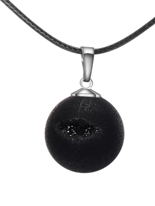 Black Fashion Round Shaped Carnelian Stone Artificial Leather Necklace
