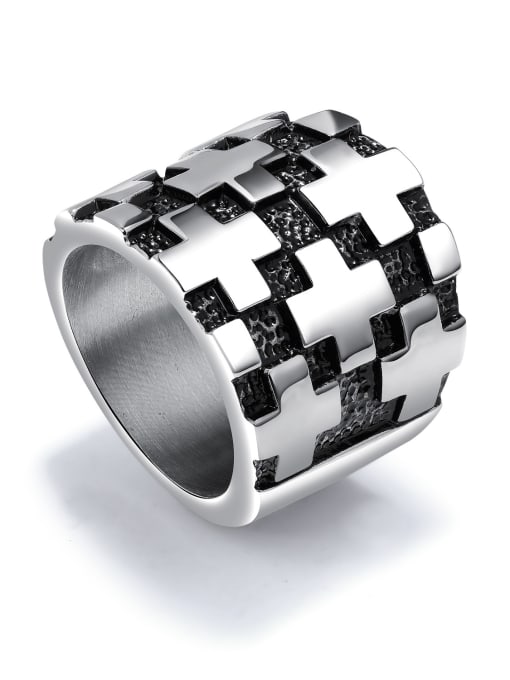 629-Steel no.7 Stainless Steel With White Gold Plated Rock Cross Men Rings