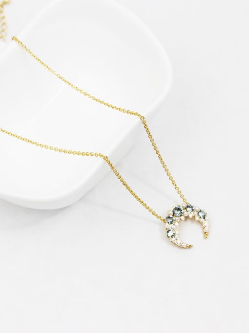 Lang Tony Creative Moon Shaped Zircon Women Necklace