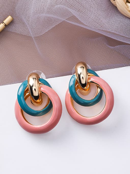A Pink Alloy With Rose Gold Plated Fashion Round Stud Earrings