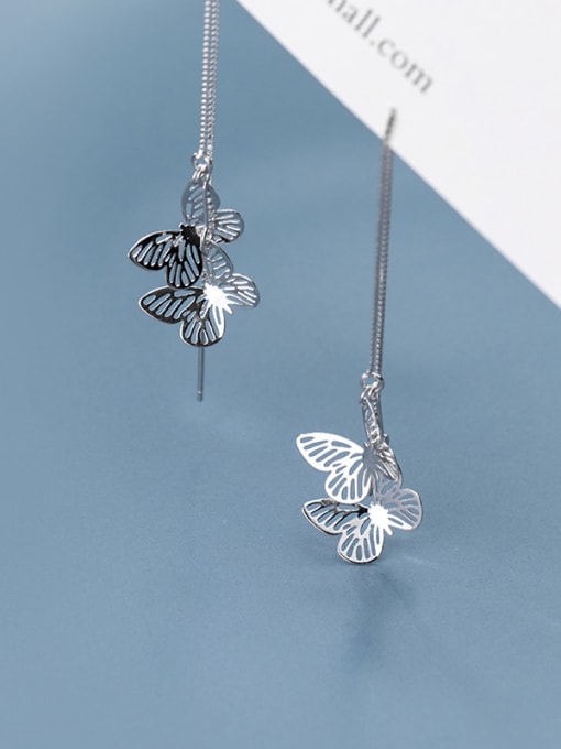 Rosh 925 Sterling Silver With Platinum Plated Simplistic Hollow Butterfly Threader Earrings 3