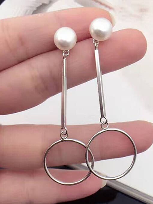 Silver Freshwater Pearl Hoop drop earring