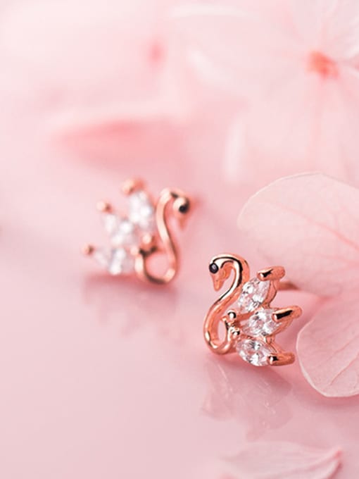 Rosh 925 Sterling Silver With Silver Plated Personality swan Animal Stud Earrings 2