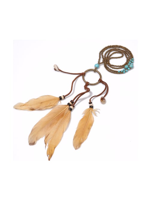 HN1668-D Fashion Blue Turquoise Beads Feather Necklace