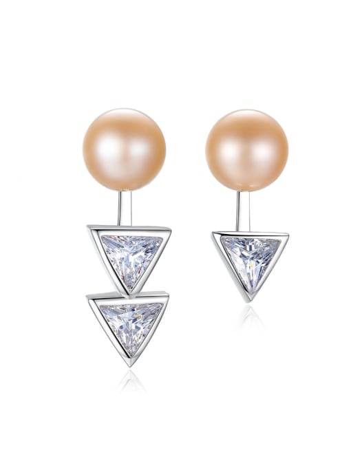 CCUI Sterling Silver with AAA zircon asymmetrical pearl studs earring