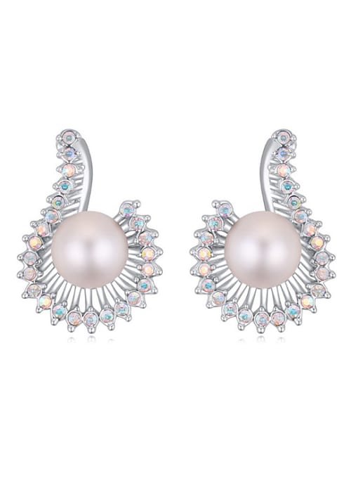 QIANZI Personalized Imitation Pearl Crystals Stud Earrings 4