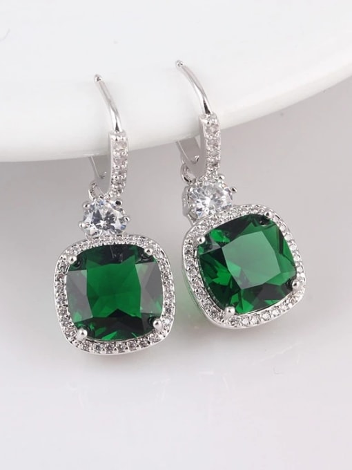 Qing Xing European and American Fat Square AAA Grade Zircon  Dinner Cluster earring 0