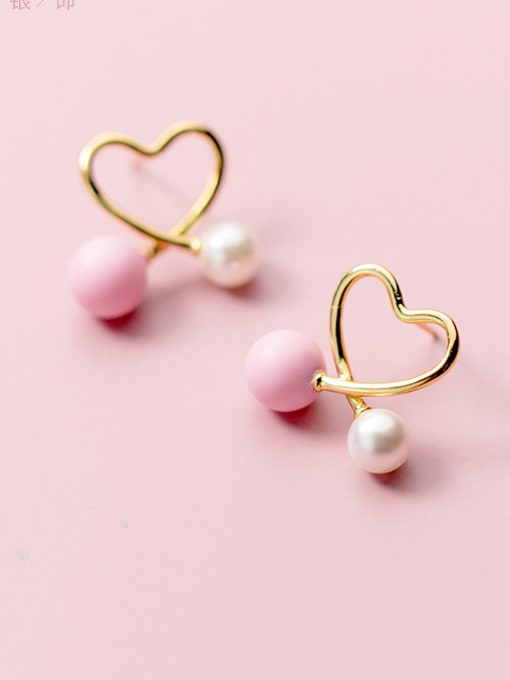 Rosh 925 Sterling Silver With 14k Gold Plated Cute heart Stud Earrings 0