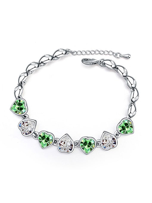 green Simple Heart austrian Crystals Alloy Platinum Plated Bracelet
