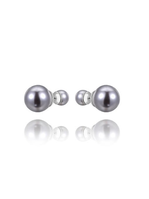 Platinum High-grade Grey Artificial Pearl Stud Earrings