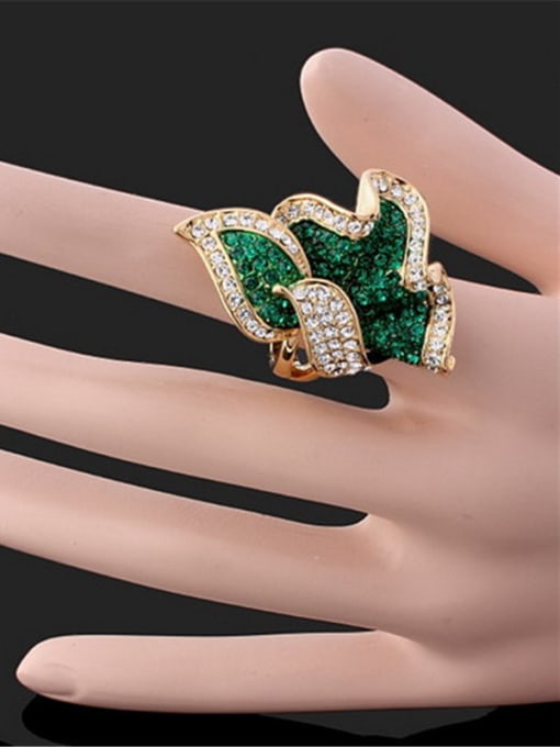 Wei Jia Fashion Exaggerated Rhinestone-covered Leaf Alloy Ring 1