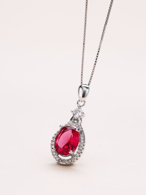 One Silver Red Oval Pendant 2