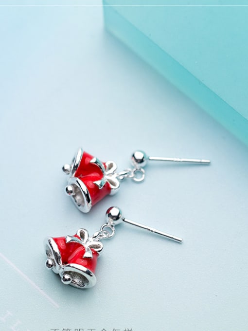 Rosh 925 Sterling Silver With Christmas bell Cute red Drop Earrings 2