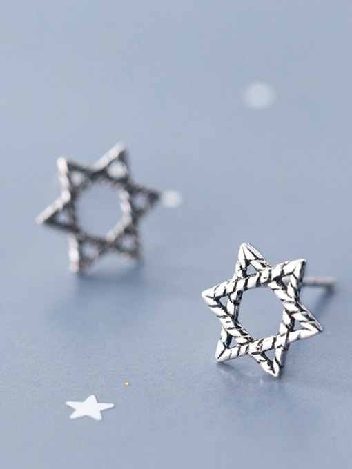 Rosh 925 Sterling Silver With Silver Plated Simplistic Hexagonal Star Stud Earrings 0