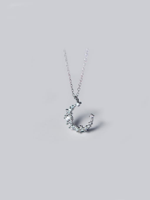 Rosh S925 Silver Moon Irregular Full zircon Short Necklace