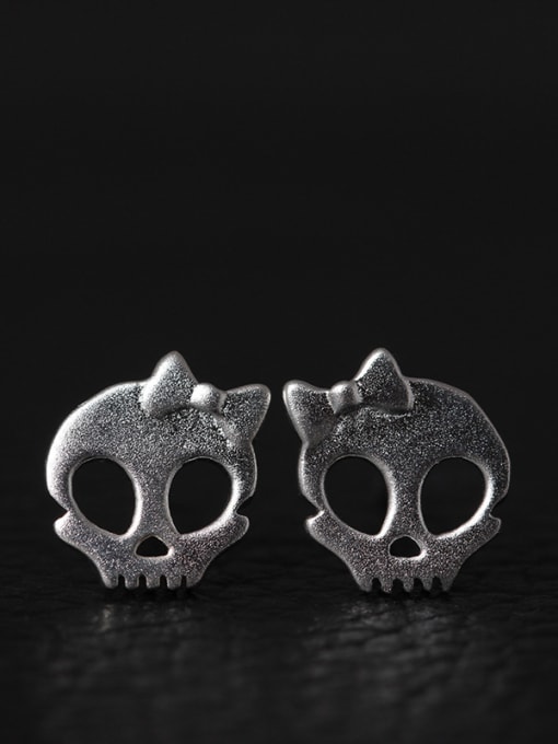 SILVER MI Retro Punk Personality Skull stud Earring 1