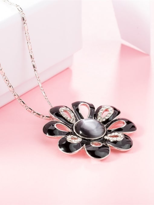 Ronaldo Black Flower Shaped Opal Enamel Necklace 2