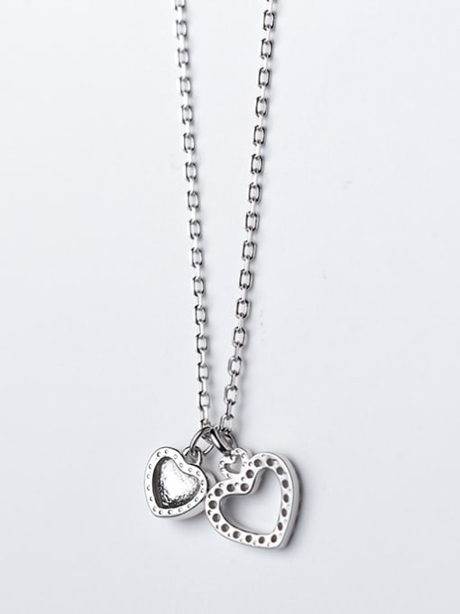 Rosh Fashionable Double Heart Shaped Glue S925 Silver Necklace 1