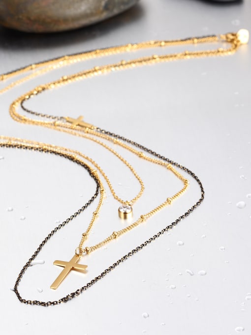 Gold Female Fashion Titanium Cross Necklace