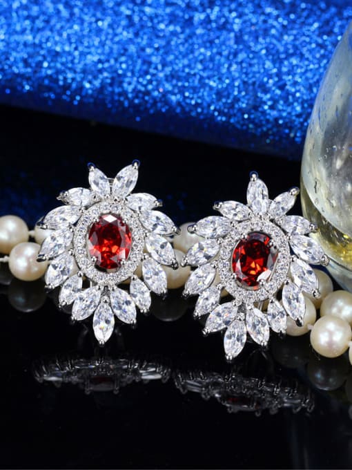 Red Western Style Graceful Stud Cluster earring
